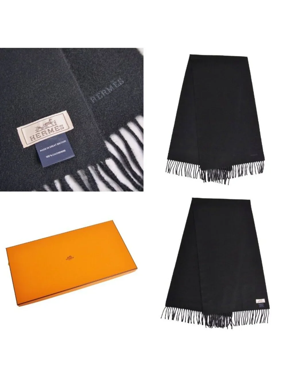 Hermes Scarf Shawl Fringe Cashmere